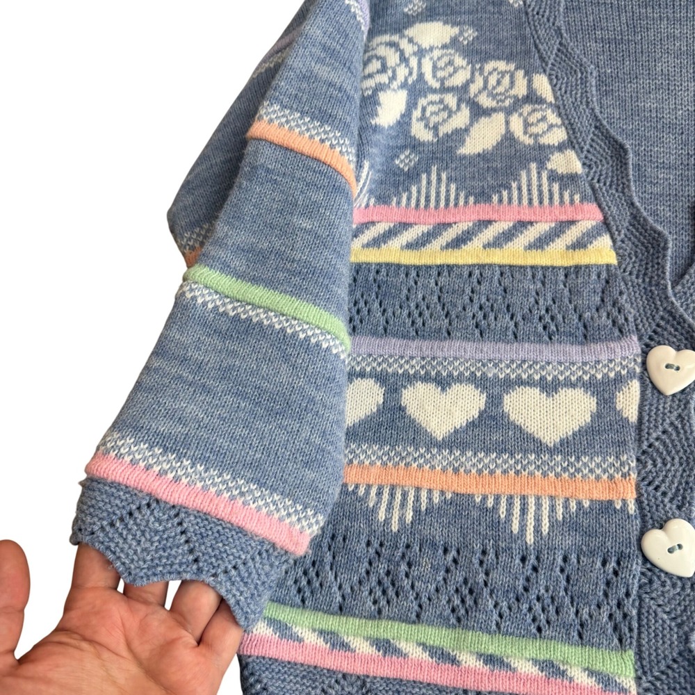 Vintage Heartworks L Crochet Cardigan Sweater Pastel Grannycore Cutesy Kawaii - Picture 4 of 9